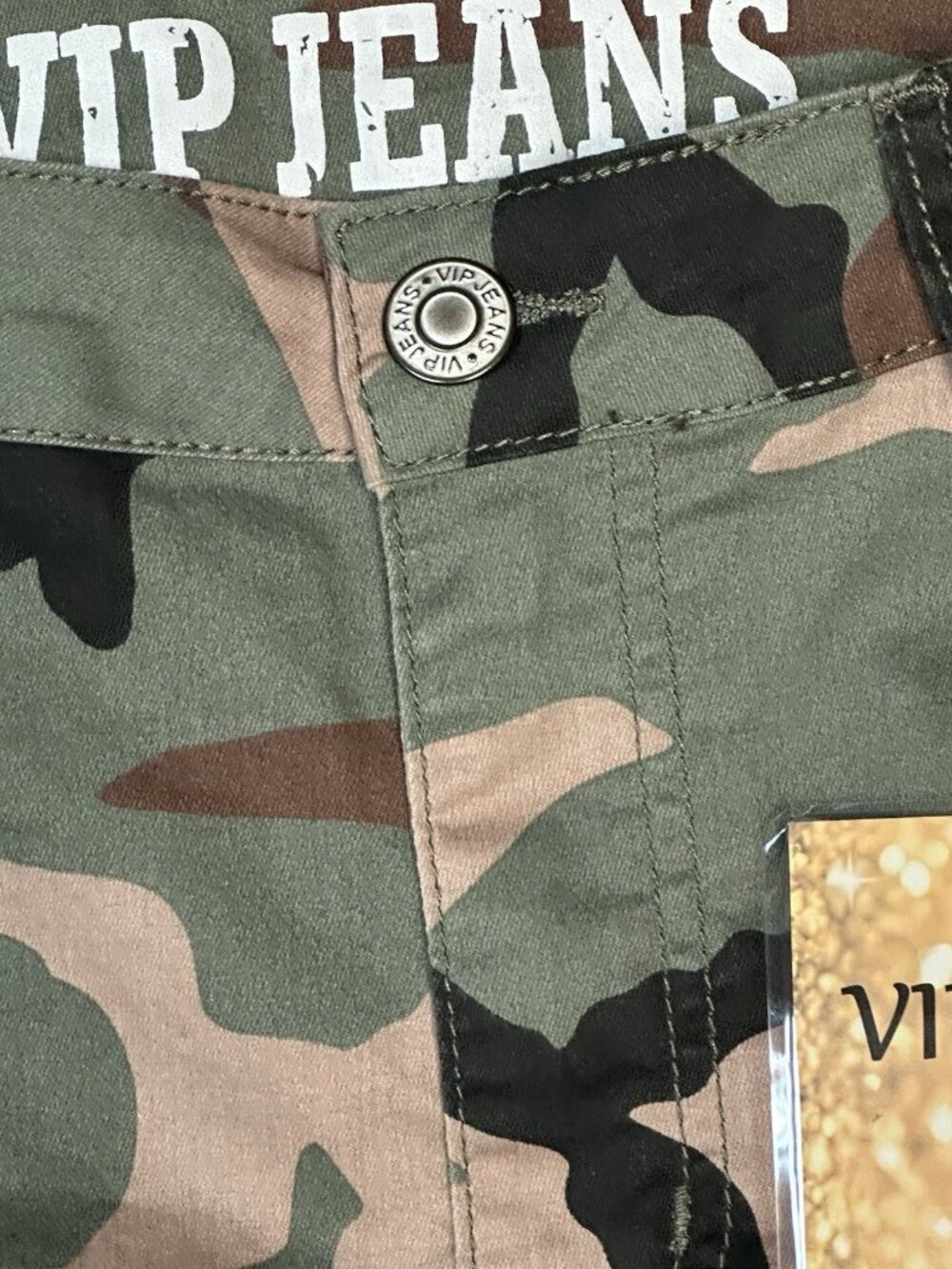 VIP Jeans Green/Brown Camo Cargo Pants Women Size 9/29 Mid Rise Stretch Pockets - Picture 6 of 14